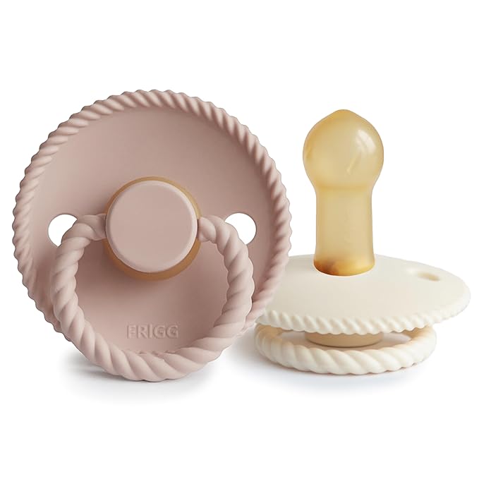 FRIGG Rope Natural Rubber Baby Pacifier | Made in Denmark | BPA-Free (Blush/Cream, 6-18 Months)