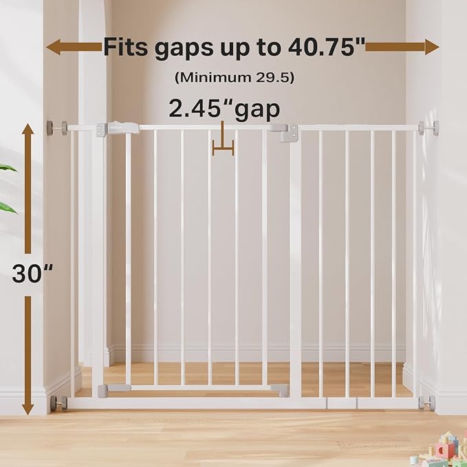 InnoTruth 29.5–40.75" Baby Gate for Stairs, 30" Tall Dog Gates for Doorways & Hallways, Safety Gate for Kids & Pets, Pressure-Mounted Walk-Through with Dual Lock & 2-Way Swing, White