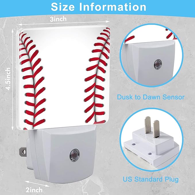 Baseball Plug in Night Light with Auto Dusk to Dawn Sensor,Warm Night Lights for Boys Girls Bedroom Bathroom Hallway Kids Room Gifts