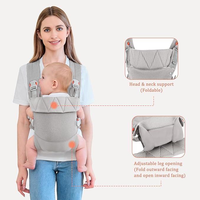 IULONEE Baby Carrier Wrap Ergonomic Baby Strap Carrier Front & Back Backpack Carry Adjustable Infant Toddlers Carrier Sling for Newborn Grey