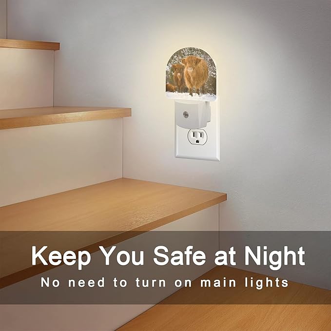Highland Cow Night Light for Kids, Winter Wild Animals Night Light Plug in with Dusk to Dawn Sensor, 0.5w Energy Saving Sleep Friendly Nightlight for Hallway Stairway Kitchen Bedroom