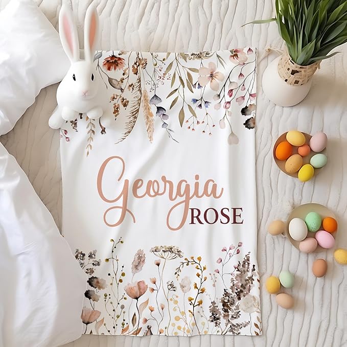 Personalized Baby Blanket for Girl, Baby Girl Blankets, Floral Custom Name Blanket for Girls, New Mom Newborn Gift, Birthday