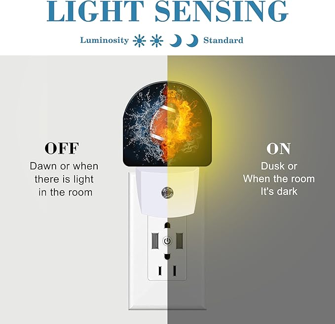 Ice and Fire Football Night Light for Kids, LED Night Light Plug into Wall with Dusk to Dawn Sensor for Girls Boys Women Men Room Decor, Hallway, Kitchen, Bathroom, Nursery, Stairs