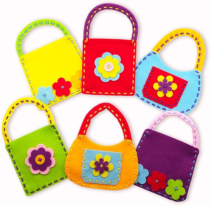 Serabeena Sew Your Own Bags - Sewing Kit for Kids - Felt Crafts for Ages 6-8 Plus - DIY Set Teaches Basic Stitch & Develops Fine Motor Skills - Fun Party Favors or Gifts - 6 Bags & Accessories