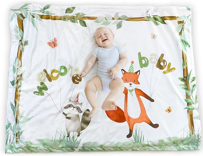 BORITAR Woodland Baby Blankets for Unisex Boys Girls, Super Soft Minky Blanket with Double Layer Dotted Backing for Baby Registry Gift, Shower Party, Toddler Newborn Birthday Party, 30 x 40 Inch