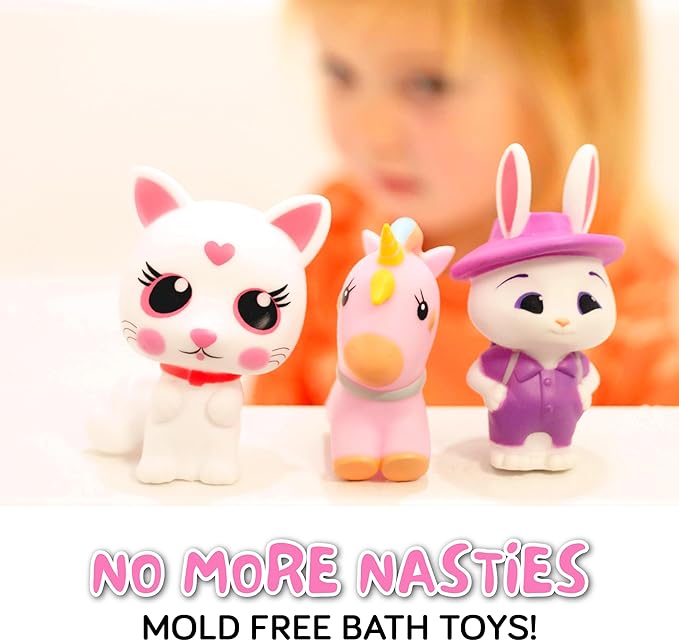 SplashEZ Girl Bath Toys | Mold Free Bath Toys for Kids & Toddlers with No Hole for Water | Unicorn Bunny Cat Set Ideal Size for Little Hands | Safe, Durable for Baby Girl Pool Tub Fun Ages 0 & Up