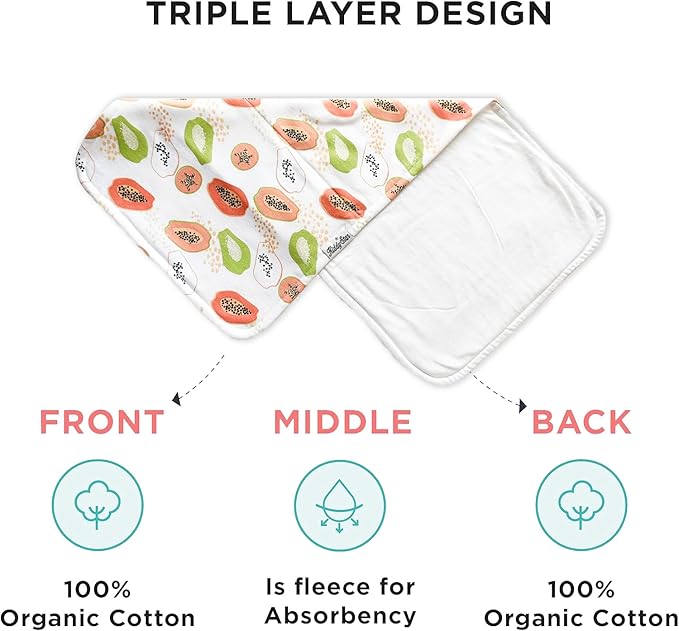 5-Pack Organic Cotton Burp Cloths – Large, Ultra-Soft 3-Layer Towels for Burping, Shoulder & Hand Use, Highly Absorbent