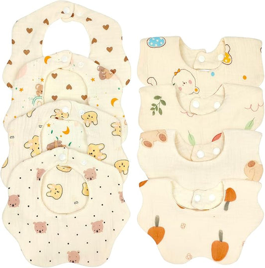 EllieHouse Baby Bibs for Girls Boys 8 Pack Muslin Drool Teeth Drooling Teething Bibs Muslin Cotton for Toddler Infant