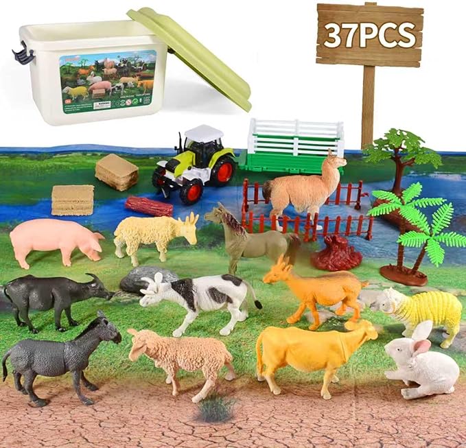 Farm Playset Farm Animal Figures with Tractor Toy for Kids 3-5 Learning Toys for Toddlers 3-8 Years Old Girl Boys Birthday Gift