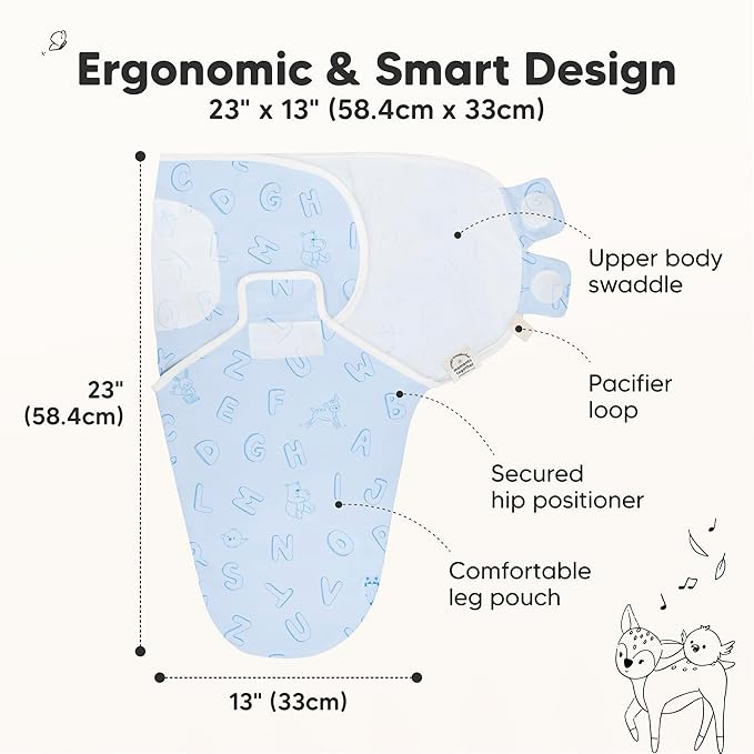 KeaBabies 3-Pack Organic Baby Swaddle Sleep Sacks - Swaddles for Newborns, Infant 3-6 Months, Baby Girls, Boys, Soft & Snug Newborn Sleep Sack, Nursery Swaddling Blankets (ABC Land Cloud, Large)