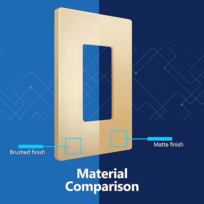 LIDER Brushed Finish Decorator Switch Cover, Screwless Wall Plate, Mid-Size 1-Gang 4.88" x 3.11", Unbreakable Polycarbonate Thermoplastic, UL Listed, LSWP-31M-BGD5P, Brushed Gold, 5 Pack