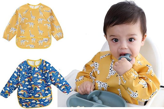 2 Pack Baby Bibs for Boy,Baby Bibs for Eating,Mess Proof Baby Bib,Full Sleeve Bib,Waterproof Bib for Toddlers