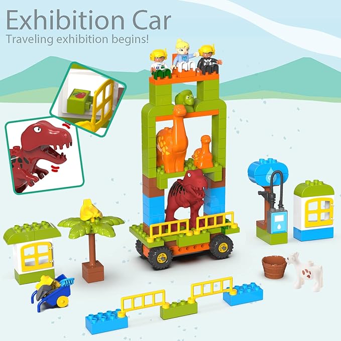 Building Blocks for Toddlers 3-5, Dinosaur Toys- Dinosaurs, Car, Build, Learn and Play, Educational Interactive Creative DIY Toy Compatible with All Major Brands, Gift for Kids Boys Girls