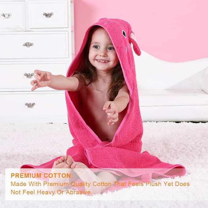 MICHLEY Animal Face Hooded Baby Towel Cotton Bathrobe for Boys Girls 0-6 Year Rose