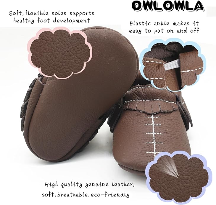 OWLOWLA Baby Moccasins Soft Sole Leather Baby Shoes Infant Toddler Pre-Walker Shoes Baby Boy Girl