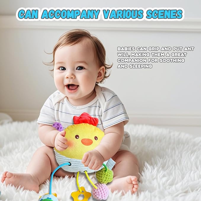 Baby Toys for 3 6 9 12 Months, Bassinet Toys for Infant & Toddlers, Crib Stroller Hanging Doll for Stimulating Baby’s Senses and Developing Motor Skills (Chick)