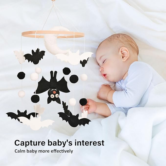 Bat Baby Mobile, Gothic Mobile for Crib, Halloween Crib Mobile for Boys and Girls, Gothic Nursery Mobile for Bassinet, Bat, Moon