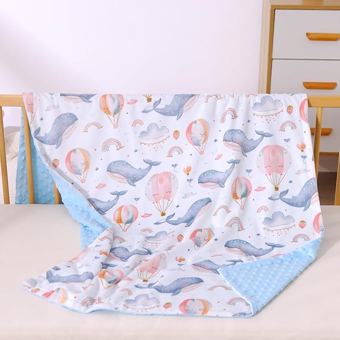 iEvolve Baby Nursery Bed Blankets Ultra Soft Double Layer Mini Blanket Minky Blanket Receiving Blankets Shower Gifts(Whale,30 * 47in)