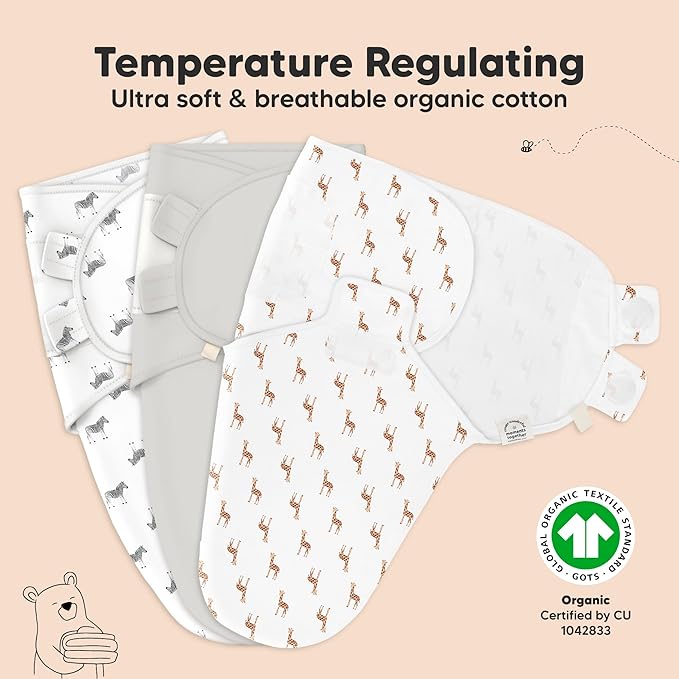KeaBabies 3-Pack Organic Baby Swaddle Sleep Sacks - Swaddles for Newborns, Infant 0-3 Months, Baby Girls, Boys, Soft & Snug Newborn Sleep Sack, Nursery Swaddling Blankets (The Wild)