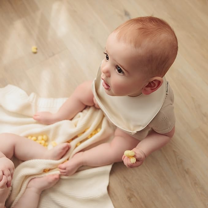 Vegan Leather Easy Clean Baby Bibs with Practical Pocket and Snaps - Great for Feeding and Teething Infants 0-12 Months