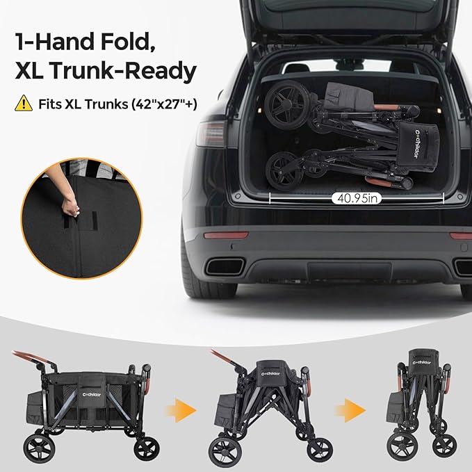 Premium 4-Seater Wagon Stroller for Kids, All-Terrain Heavy Duty Stroller Wagon with 300lb Capacity, 1-Hand Fold, High Seats with 5-Point Harness, Adjustable Canopy & Handlebars, Dark Gray