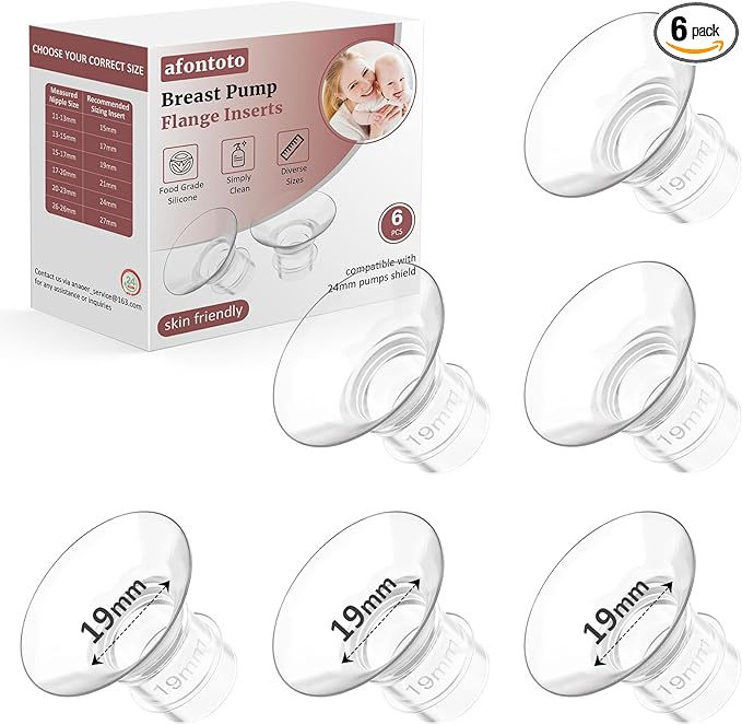 Flange Inserts 19mm for 24mm Flanges/Shields of Pumps, Softer Silicone Flange Insert Compatible with Momcozy/Spectra/eufy/Medela/TSRETE Breastpump, Replacement Pump Parts Flanges Sizing Kit, 6PCS-19mm