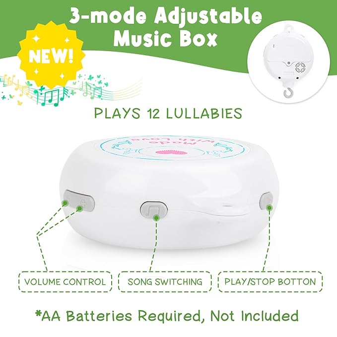 Garden Friends Crib Mobile – Baby Mobile for Crib with Upgraded 3-Mode Music Box, Nursery Mobile with Butterflies, Bees, Birds for Boys & Girls, Fits Standard Cribs, Forest Nursery Decor