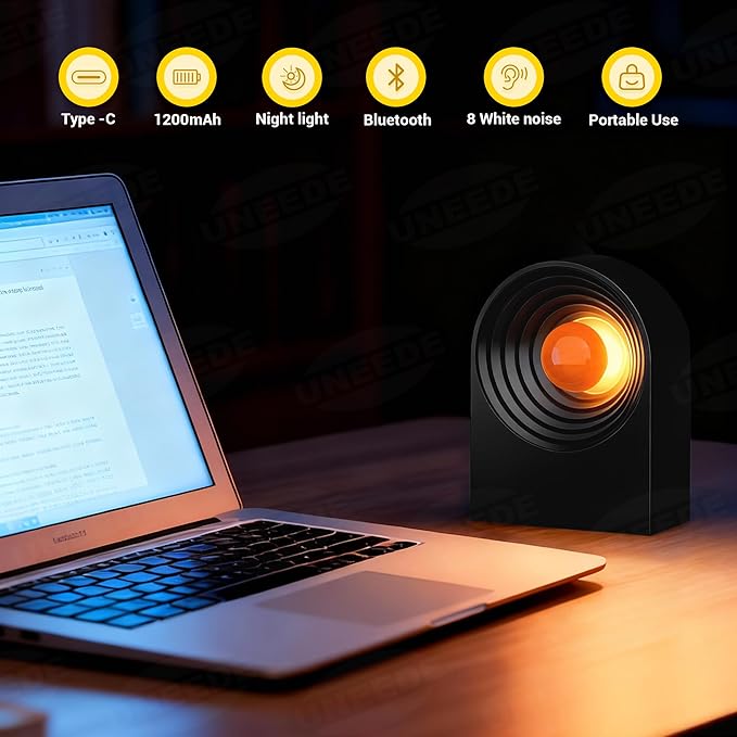 UNEEDE White Noise Sound Machine with Bluetooth Functionality, Night Light, Portable Bluetooth Speaker with Noise Canceling for Office & Sleeping, Meditation, Gathering (Black)