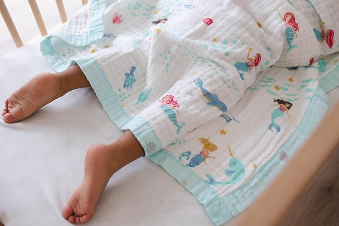 100% Cotton Muslin Baby Blanket | Soft & Breathable 6-Layer Swaddle & Receiving Blanket | Lightweight Quilt for Newborns, Infants & Toddlers | Gender-Neutral (Magical Mermaid Dreams)