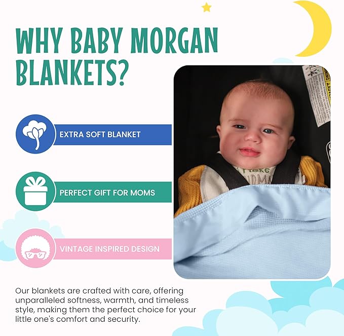 Blankets - Thermal Waffle Warm Baby Blanket for Crib - Soft and Cozy Baby Crib Blanket for Nursery, Stroller, or Naptime Comfort - Ideal Shower Gift - Blue, Nylon Trim (36" x 50")