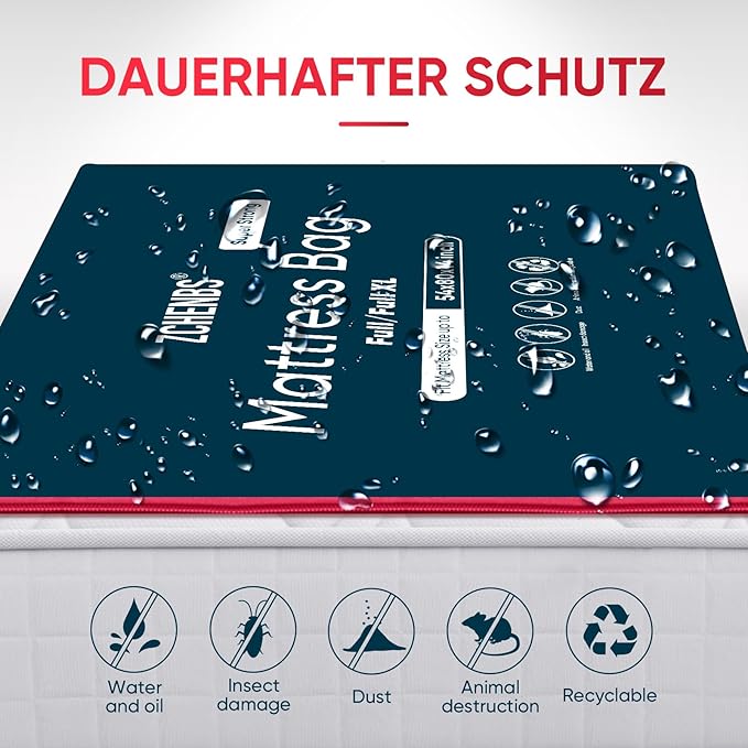 ZCHENBS® – Mattress Bags for Moving and Storage,Mattress Bag with Zippers,5 Mil Ultra-Thick Bed Bag,Waterproof,Anti-Tear,Heavy-Duty Mattress bag (Black, Full/Full XL-(1 Pack))