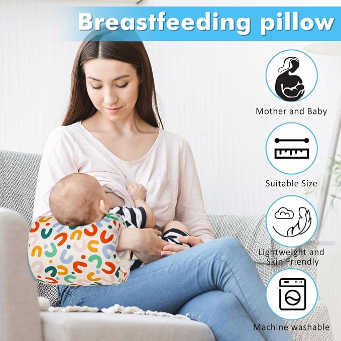 Nursing Arm Pillows for Breastfeeding,Baby Feeding Arm Pillow Portable and Washable for Travel, Soft Cotton Ergonomic Bottle Nursing Essentials（Rainbow）