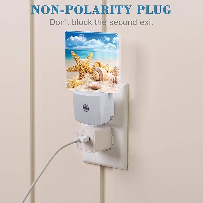 Night Light Plug into Wall Starfish Seashells On Beach Night Light with Dusk to Dawn Sensor Night Light for Kid Girls Boys Women Men Room Decor, Hallway, Kitchen, Bathroom, Nursery, Stairs