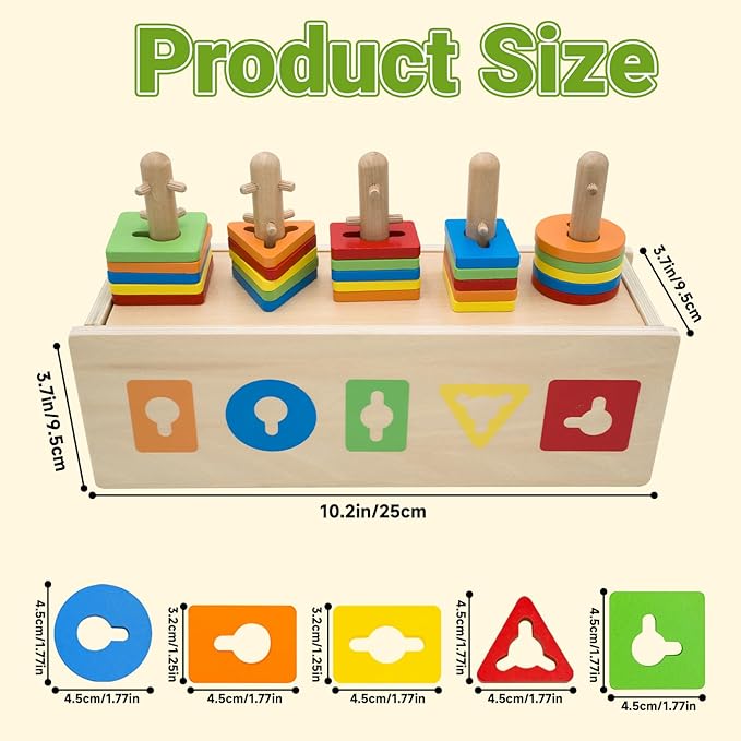 Montessori Wooden Sorting Stacking Toys Color Recognition Shape Sorter Building Blocks Shapes Puzzle for Toddlers 1-3 Fine Motor Educational Toy Sensory Toys for 1 2 3 4 5 Years Old Kids