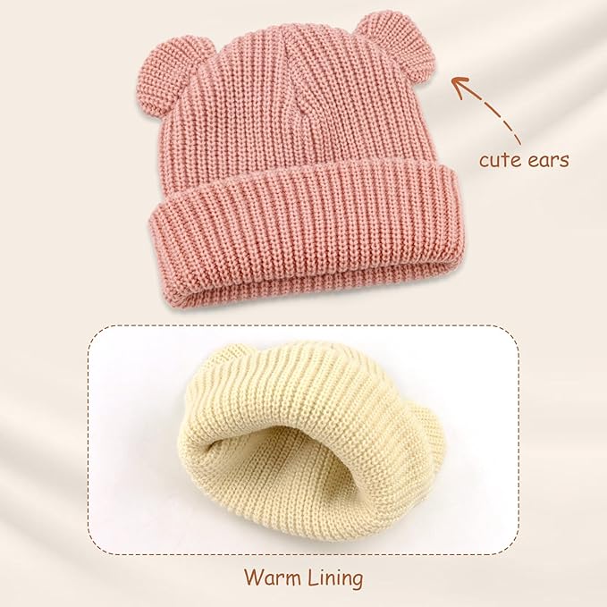 Toddler Boy Winter Hat Baby Knit Beanie Girl Warm Hats Kid Bear Ear Beanies for Cold Weather
