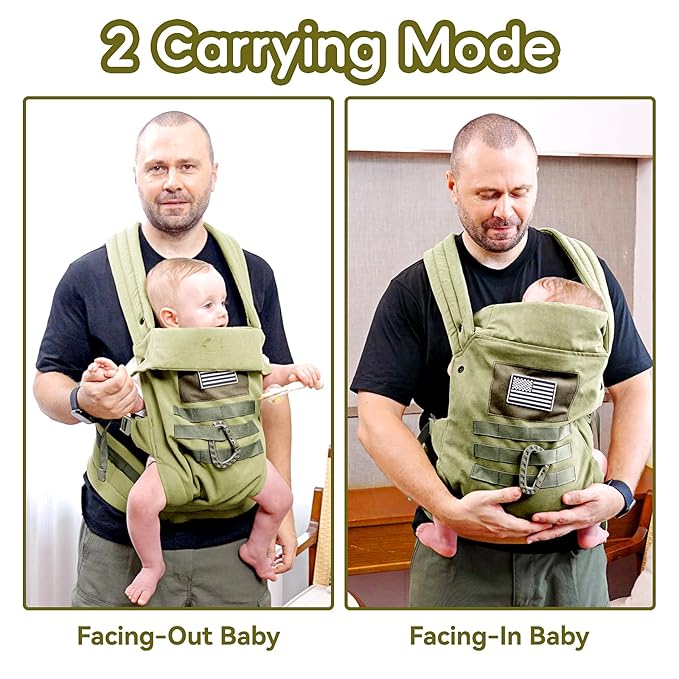 Baby Carrier, Lumbar Support Infant Carrier (0-36M, 8-33 lbs) with Foldable Headrest Carabiners for Big and Tall Parents, Men, Women (Green)