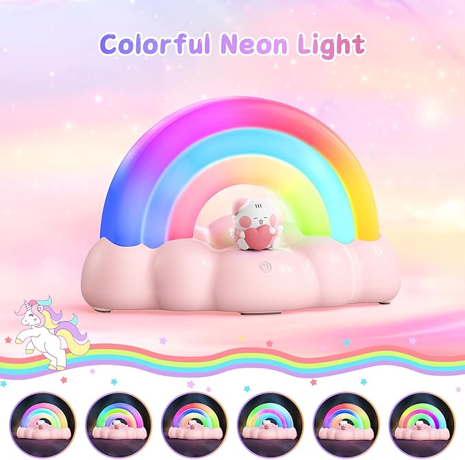 Rainbow Night Light, Kids Light with Three Modes and 30 Min Timing, LED Rechargeable Touch Control Neon Light for Kids Room, Nursery Night Light, Gift for Girls and Boys (Pink)