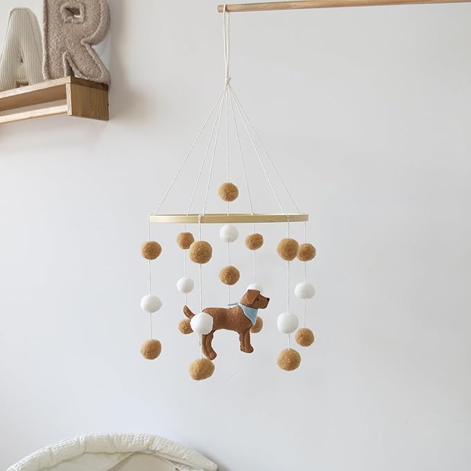 Baby Crib Mobile for Boys Girls Dog theme Baby Mobile for Crib Mobile for Bassinet with Felt Ball, White-blue