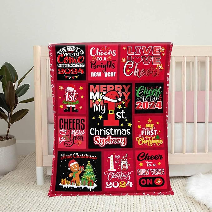 Artsadd Customized Name Baby Blanket for Girls Boys, Personalized Christmas Blanket for Kids Adults Daughter Son Custom Baby Receiving Blanket with Name for Boys Girls Infant