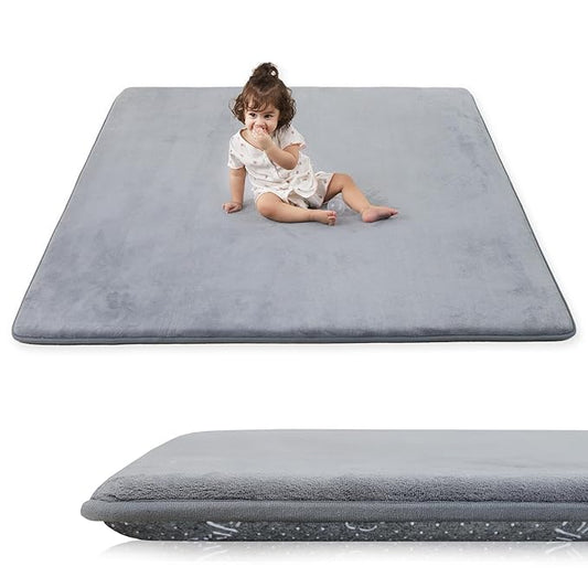 1.3" Thick Baby Floor Play Mat 59x79, Basic Padded Foam Mat for Tummy Time Crawling, Non Slip Cushioned for Babies Toddlers Infants Kids (Light Grey)