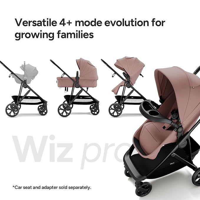 Mompush Wiz Pro 4-in-1 Baby Stroller with Bassinet Mode, Full-Size All-Terrain Premium Stroller from Newborn to Toddler, Snack Tray Included for Easy Feeding & Outing, Lay-Flat in Seconds
