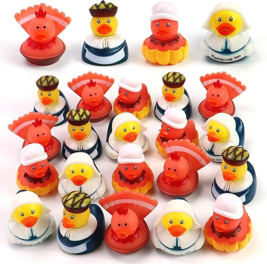 Thanksgiving Rubber Ducks for Jeeps | 24Pc Bulk Turkey Duck Toys for Toddlers & Kids | Ducking Party Favors, Bathtub & Pool Fun, Baby Shower Games, Tiny Fall Decor and Gifts (Non-Toxic)