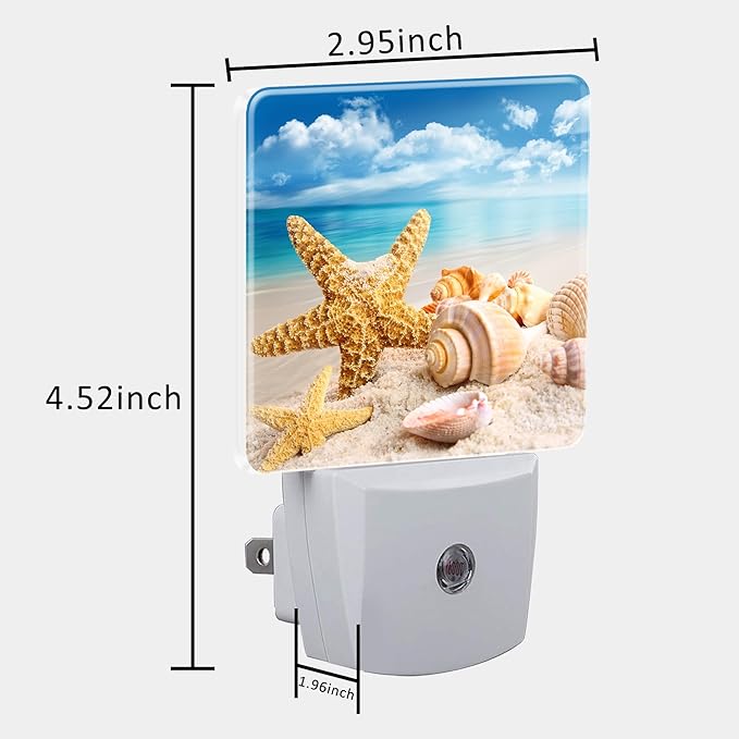 Night Light Plug into Wall Starfish Seashells On Beach Night Light with Dusk to Dawn Sensor Night Light for Kid Girls Boys Women Men Room Decor, Hallway, Kitchen, Bathroom, Nursery, Stairs