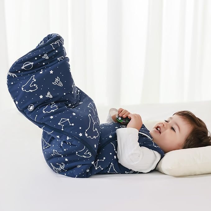 Mosebears Unisex Rayon Made from Bamboo Sleep Sack with 2-Way Zipper,2.5 Tog Baby Winter Sleep Sack(Navy Blue,0-6 Months)