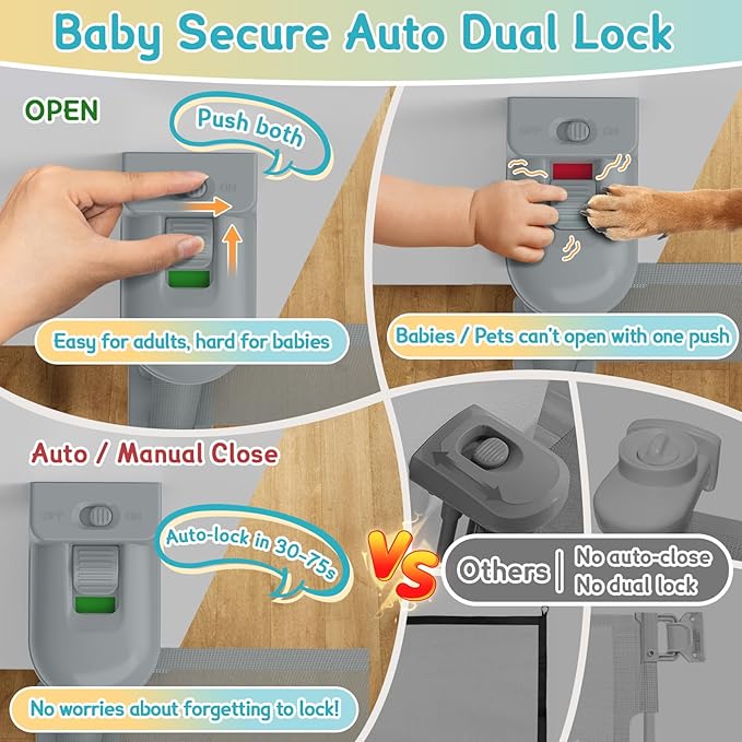 160 Inch Retractable Baby Gates Extra Wide, 42 Inch Extra Tall Retractable Gate for Indoor/Outdoor, 13 Foot Reinforced Retractable Dog Gate with Reinforcement Rod for Doorways, Stairs, Garage