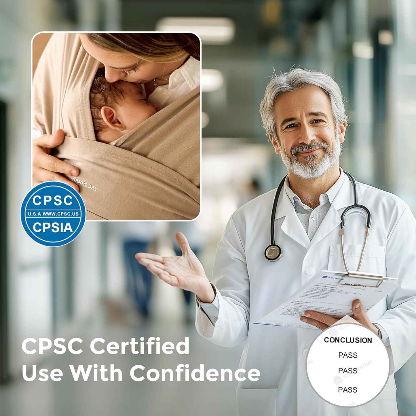 Momcozy Baby Wrap Carrier - Easy to Wear Infant Carrier Slings, Lightweight Hands Free Baby Sling, Adjustable Baby Carriers for Newborn to Toddler 8-35 lbs, Baby Wraps Carrier, Light Curry