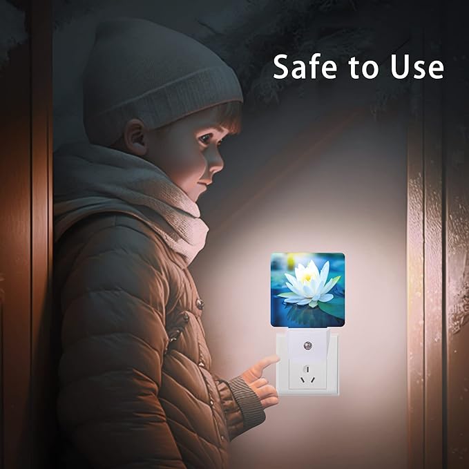 White Lotus Night Light,Beautiful Flower Plug-in Night Lights with Dusk-to-Dawn Sensor for Bedroom, Bathroom and Living Room 0.5W Sleep Friendly lamp for for Girlfriend/Boyfriend Gift