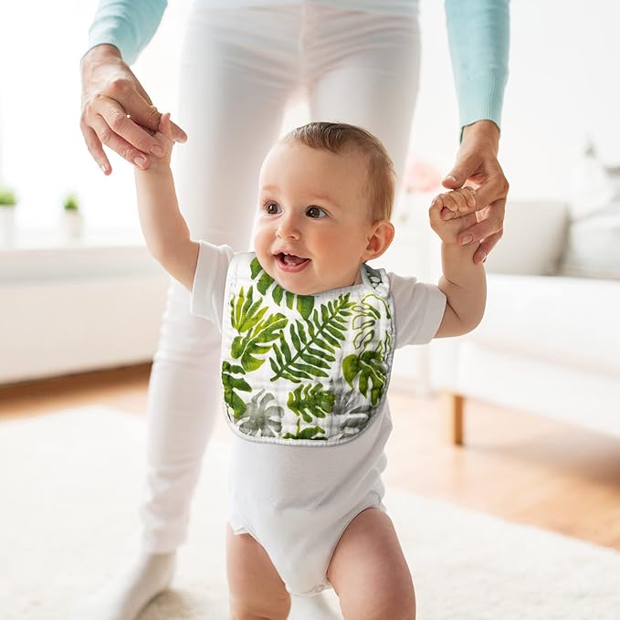 Zainpe 6Pcs Snap Muslin Cotton Bibs for Baby Lemon Flamingo Leaf Pineapple Bib with 6 Absorbent & Soft Layers Machine Washable Adjustable Burp Cloth for Drooling Eating and Teething