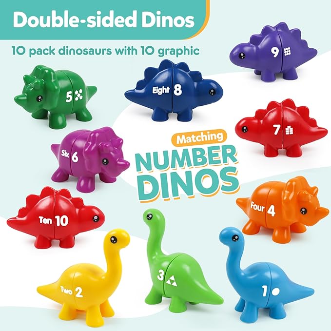 Matching Number Counting Dinosaur Toys with Double-Sided 1 2 3 Number Preschool Learning Sensory Sorting Educational Montessori Toy Sets for Kids Toddler Aged 3+ Years Old…