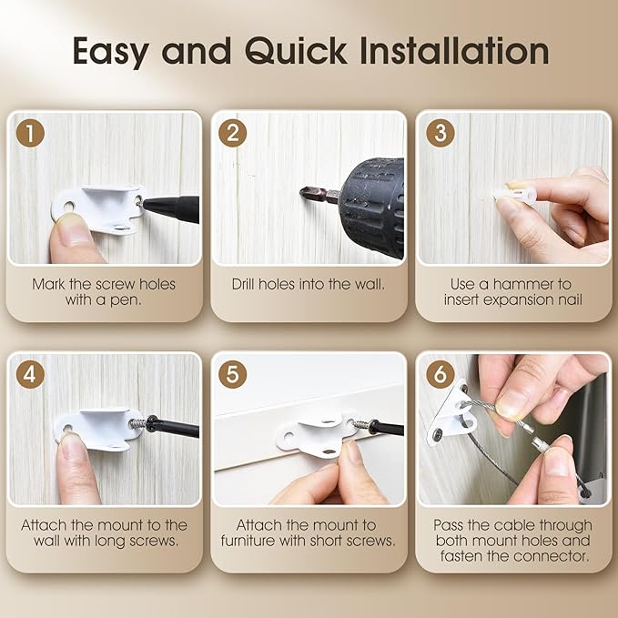 Furniture Anchors Straps for Baby Proofing, Furniture Straps Anti Tip Furniture Anchor Securing 60lbs Keep Baby Pet Safety from Falling Furniture, Earthquake Straps for Child Safety（1Pack）